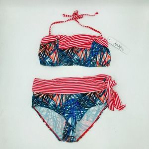 Nicole Miller Women's 10 Bikini Set Multicolor Padded Halter Tie Waist NWT CF18